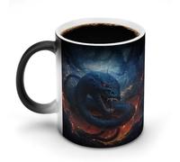 LPAGBCNU Tasse à café de 325 ml avec motif serpent noir dans les flammes qui changent de couleur, tasses à café à changement de chaleur avec poignée, tasse magique sensible à la chaleur pour homme et