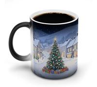 LPAGBCNU Tasse à café de 325 ml - Motif ville de Noël - Changement de couleur - Tasses à café avec poignée - Sensible à la chaleur - Tasse magique pour homme et femme - Tasse amusante en céramique