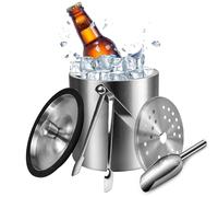 LPAMABA 2L Seau a Glacon Isotherme avec Couvercle en Acier, Seau a Champagne Ice Clips Ice Scoop, Double Épaisseur Seau a Glace Isotherme, Seau a Glace pour Bouteille, Seau a Glace Inox