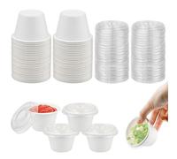 LPAMABA 50 Pcs Pot de Sauce en Plastique 100ml Gobelets Carton avec Couvercle Boîtes de Alimentaires Petit Pot Conservation Boîte Sauce Alimentaire Recipient Sauce Salade pour Noix Confiture, Blanc
