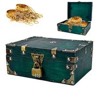 LPAMABA Coffre au trésor vintage en bois - 24 x 17 x 9,5 cm - Vert - Avec serrure à combinaison - Grand coffre au trésor - Pour anniversaire d'enfant - Pour ranger et décorer des cadeaux