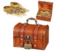 LPAMABA Coffre au Trésor Vintage Pirate avec Cadenas - Coffre en Bois Petit Coffre de Rangement Pirate pour Stockage Décoration, 14x10x10cm