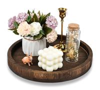 LPAMABA Plateau de Service en Bois Rond Antidérapant 30 * 30 * 3cm avec Poignée pour Boissons, Hors-d'Œuvre et Desserts