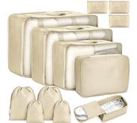 LPAOIS 12 PCS Organiseur de Voyage, Sacs Rangement de Valise Bagage Cubes Étanche Sacs de Voyage Rangement Packing Cubes Voyage Accessoires pour Vêtements et Cosmétiques (Beige)
