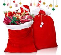 LPAOIS Hotte du père Noël, 2 PCS Sac XXL, 100 x 70cm Sac en Velours Rouge et Blanc avec Cordon d'or,Sac Cadeau pour Costume et décoration - Sac à Remplir