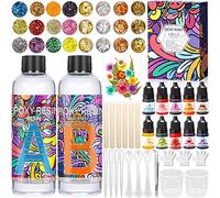 LPAOIS Resine Epoxy Transparente 2 parties 512ml, Kit Résine Epoxy Complet, avec Colorant Resine Epoxy, Paillettes, tasses à mesurer, pour Bricolage Fabrication de Bijoux, Collier, Porte clés