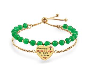 LParkin Doble Cuenta Pulsera Mama Acero Inoxidable Réglable Regalo Mama Original Regalo Cumpleaños Mujer Regalo del día de la Madre, 17+5cm, Acier inoxydable