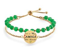 LParkin Doble Cuenta Pulseras Amistad Acero Inoxidable, Pulsera Niña Personalizada Réglable, Regalos Cumpleaños Original, Oro, 17+5cm, Acier inoxydable