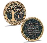 LParkin Pièce de 1 an Sobriété Out of The Ashes of Addiction Renewal and Growth Tree of Life Recovery Coin AA Recovery Medallion Coin Alcoholics Anonymous Coin