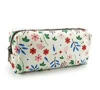 LParkin Trousse en toile pour étudiants Grande capacité Motif à fleurs Pour crayons ou maquillage Blanc