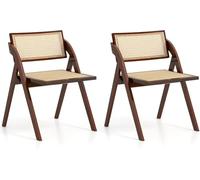 LPATEBCVU Chaise Pliante en Bois Ensemble de 2 chaises Salle à Manger, Chaise Pliante en Bois avec Dossier et siège rotin, Cadre d'hévéa Robuste, d'appoint sans accoudoirs(Brown)