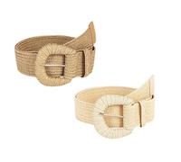 LPATEBCVU Paille TisséE Ceinture Ceinture en paille rétro for femmes, ceintures d'été à boucle ardillon, mode féminine tressée, larges ceintures tissées élastiques for filles(2pcs-B)