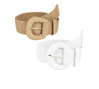 LPATEBCVU Paille TisséE Ceinture Ceinture en paille rétro for femmes, ceintures d'été à boucle ardillon, mode féminine tressée, larges ceintures tissées élastiques for filles(2pcs-D)