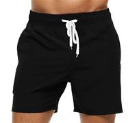 LPATEBCVU Short De Bain Homme Court Maillot de Bain for Hommes, Short d'été, Plage à séchage Rapide avec Poches latérales et Doublure, Maillot(Black,L)