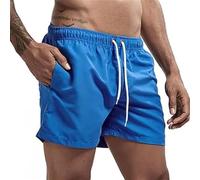 LPATEBCVU Short De Bain Homme Court Maillot de Bain pour Hommes, Short à séchage Rapide, Respirant, avec Cordon Serrage et Poches, idéal pour Surf(Blue2,L)