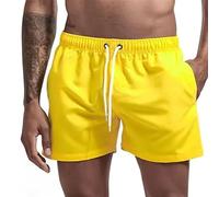 LPATEBCVU Short De Bain Homme Court Maillot de Bain pour Hommes, Short à séchage Rapide, Respirant, avec Cordon Serrage et Poches, idéal pour Surf(Yellow,L)
