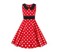 LPATTERN Enfant Fille Robe Vintage à Pois Jupe rétro de Cérémonie de Soirée Cocktail Anniversaire Fête Mariage avec Collier de Poupée,Rouge Gros Pois Blanc,9-10ans