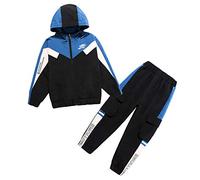 LPATTERN Enfants Garçons Survêtement Sportswear 2 PCS Ensemble de Sport Veste Pantalon de Sport Sweat Jogging Costume Joggers Sweatshirts Vêtement de Sport, Bleu-A, 12-14 ans