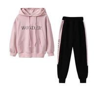 LPATTERN Ensembles de Sport pour Enfants Fille Survêtement Jogging Automne et Hiver Costume Joggers Sweatshirt+Pantalon de Sport Combinaison de Jogging, Rose, 12-14 Ans