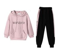 LPATTERN Ensembles de Sport pour Enfants Fille Survêtement Jogging Automne et Hiver Costume Joggers Sweatshirt+Pantalon de Sport Combinaison de Jogging, Rose(épais), 12-14 Ans
