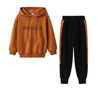 LPATTERN Ensembles de Sport pour Enfants Fille Survêtement Jogging Automne et Hiver Costume Joggers Sweatshirt+Pantalon de Sport Combinaison de Jogging, Café, 12-14 Ans