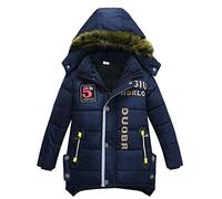 LPATTERN Garçon Manteau Hiver Automne Parka Epaisse Chaude Veste à Capuche Capuche Fourrure Enfant, Bleu foncé, 4-5 Ans / 110