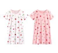 LPATTERN Nuisette de Nuit Chemise de Nuit à Manches Courte Robe de Nuit Enfant Fille, 2pcs-Rose&Blanc, 4-5 Ans