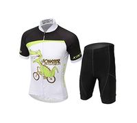 LPATTERN Unisexe-Enfant Garçon Fille Ensemble Cyclisme ou Maillot de Cyclisme Jersey Séchage Rapide Manche Courte ou Pantalon Printemps Été,Dinosaure & Blanc,S/Hauteur recommandée:100-109cm