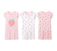 LPATTERN Vêtement de Nuit Chemise de Nuit à Manches Courte Robe de Nuit Enfant Fille, 3pcs-Rose&Blanc, 4-5 Ans