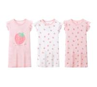 LPATTERN Vêtement de Nuit Chemise de Nuit à Manches Courte Robe de Nuit Enfant Fille, 3pcs-Rose&Blanc, 9-10 Ans
