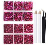 LPBeads Hotfix Lot de 6400 strass ronds à dos plat Fuchsia 5 tailles mixtes