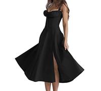 LPBSKHJW Robe mi-Longue Corset Florale pour Femmes, Robe d'été Bustier imprimée, Robe Corset de Plage d'été, Robe d'été Fluide Fendue (B,XL)