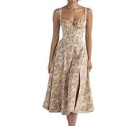LPBSKHJW Robe mi-Longue Corset Florale pour Femmes, Robe d'été Bustier imprimée, Robe Corset de Plage d'été, Robe d'été Fluide Fendue (A,M)