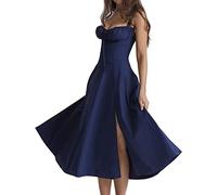 LPBSKHJW Robe mi-Longue Corset Florale pour Femmes, Robe d'été Bustier imprimée, Robe Corset de Plage d'été, Robe d'été Fluide Fendue (G,L)