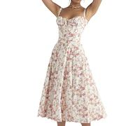 LPBSKHJW Robe mi-Longue Corset Florale pour Femmes, Robe d'été Bustier imprimée, Robe Corset de Plage d'été, Robe d'été Fluide Fendue (H,2XL)