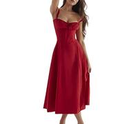 LPBSKHJW Robe mi-Longue Corset Florale pour Femmes, Robe d'été Bustier imprimée, Robe Corset de Plage d'été, Robe d'été Fluide Fendue (C,L)
