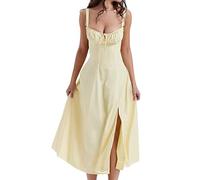 LPBSKHJW Robe mi-Longue Corset Florale pour Femmes, Robe d'été Bustier imprimée, Robe Corset de Plage d'été, Robe d'été Fluide Fendue (D,L)