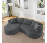 LPdorbe Canapé d'angle Convertible modulable 3-4 Places-Design incurvé en Velours côtelé,avec Porte-gobelets et Coussins-Canapé compressé sans Montage-Salon,Appartement(Gris+L)