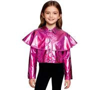Lpdshaa Bomber Jacket Pour Mädchen Jacke Métallique Lumineuse Avec Poches Boutons Presse Papier Tenue Pour Enfant Glitzy Hip Hop Carnaval Disco Festival Soirée Rose Vif 7-8 ans