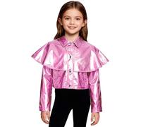 Lpdshaa Bomber Jacket Pour Mädchen Jacke Métallique Lumineuse Avec Poches Boutons Presse Papier Tenue Pour Enfant Glitzy Hip Hop Carnaval Disco Festival Soirée Rose 11-12 ans