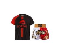 Lpdshaa Boxe Pour Enfants Uniformes T-shirt Manches Courtes Muay Thai + Shorts Kick Boxe Arts Martiaux Mma Cage Fighting Vêtements Jaune Blanc Rouge 9-10 ans