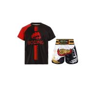 Lpdshaa Boxe Pour Enfants Uniformes T-shirt Manches Courtes Muay Thai + Shorts Kick Boxe Arts Martiaux Mma Cage Fighting Vêtements Rouge Blanc Noir 11-12 ans