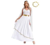 Lpdshaa Costume Grèce Antique Déesse Romaine Robe Sexy Toga Blanche Robe Longue Une Épaule Avec Couronne De Laurier Bandeau Taille S À Xl Blanc XL