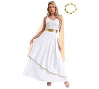 Lpdshaa Costume Grèce Antique Déesse Romaine Robe Sexy Toga Blanche Robe Longue Une Épaule Avec Couronne De Laurier Bandeau Taille S À Xl Champagne XL
