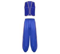 Lpdshaa Prince Arabe Costume Carnaval Hommes Gilet Sans Manches Avec Pantalon Harem Héros D Enfance Orient Génie De La Bouteille Costume Fête À Thème Bleu royal XXL