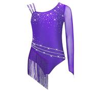 Lpdshaa Robes De Danse Latino Américaine pour Filles Robe À Franges Pailletées Strass Costume Standard De Danse Latine pour Compétition Violet 13-14 Ans