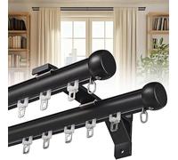 LPeMYbLi Tringle à Rideaux Double à Fixation Murale for fenêtres, Tringle à Rideaux Robuste avec Supports en Aluminium, système de Rails à Rideaux Silencieux(Black,300cm(9.9ft))