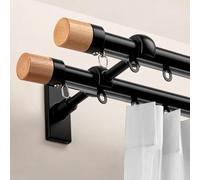 LPeMYbLi Tringle à Rideaux Double en Alliage d'aluminium for fenêtres, Tringle Double Robuste avec Supports décoratifs, Rail Coulissant Silencieux for Chambre/Salon/hôtel(Black,300cm(9.9ft))