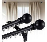 LPeMYbLi Tringle à Rideaux Double Robuste, Rails de Rideaux en Alliage d'aluminium, Montage Mural, système de Rail de Rideau Silencieux avec Rouleaux Silencieux(Black,300cm(9.9ft))