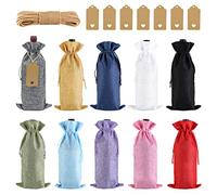 LPEPLL Lot de 10 Sacs à vin en Jute avec pendentifs et Cordes pour Bouteilles, Sacs Cadeaux pour Noël, Mariage, Anniversaire et fêtes